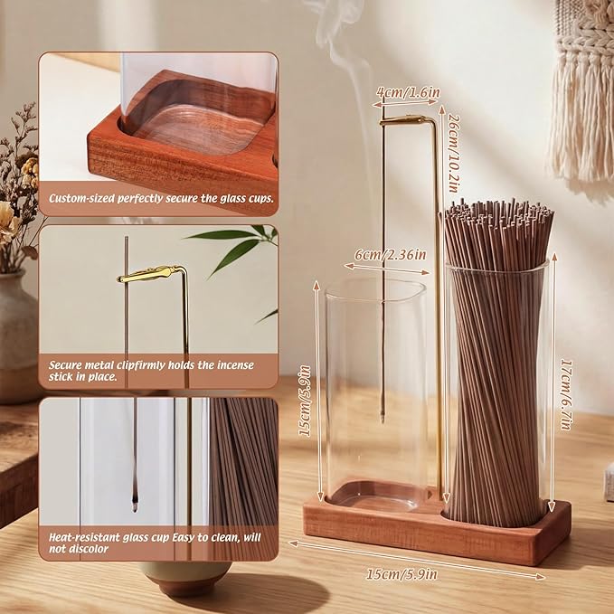 Hushee 2 in 1 Incense Burner Holder with Storage, Mess Free Incense Stick Holder with Removable Glass Ash Catcher, No Ash Flying for Yoga, Meditation, Spa & Home Decor (2 Pcs)