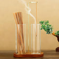 Incense Holder for Sticks 2 in 1 Incense Burner Holder with Storage & Ash Catcher Wooden Base, Glass Vessels, Metal Clip for Meditation, Yoga, Spa, Home & Garden Decor
