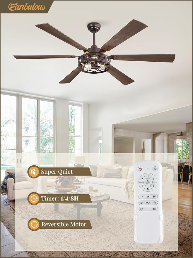 Fanbulous 65 Inch Ceiling Fan with Lights, Farmhouse Caged Ceiling Fans with Remote,Oil Bronze Industrial Ceiling Fans with Quiet Reversible DC Motor, Large Ceiling Fan for Living Room, Bedroom