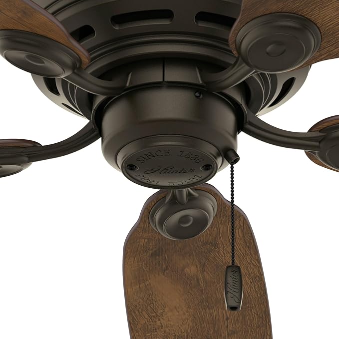 Hunter Low Profile IV, Indoor, Ceiling Fan, No Light, 42 inch, New Bronze | Low Profile Flush Mount, Pull Chain, 5 Blades, For Bedroom, Living Room, Kitchen, 51061