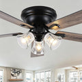 60" Vintage Ceiling Fan with Lights Remote, Flush Mount Fandelier | Farmhouse Ceiling Fan 3-Lights Rustic Chandelier for Living Room Bedroom, 3 E26 Bulb Bases Reversible Quiet DC Motor 6 Speeds