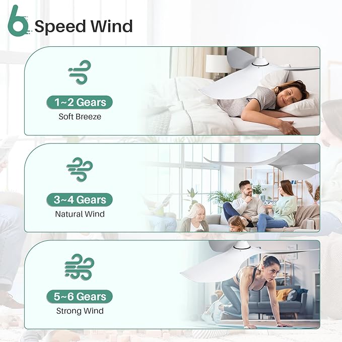 CACI Mall 52" White Ceiling Fan No Light, Modern, Remote Control, Low Profile, 3 Blades Ceiling Fan with Noiseless Reversible Dc Motor for Living room, Bedroom