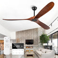 72 Inch Solid Wood Walnut Ceiling Fans No Lights Remote Control, Large Big Outdoor Real Wood Ceiling Fans Without Lights 3 Blades Craftmade Quiet for Patio Farmhouse Living Room Office