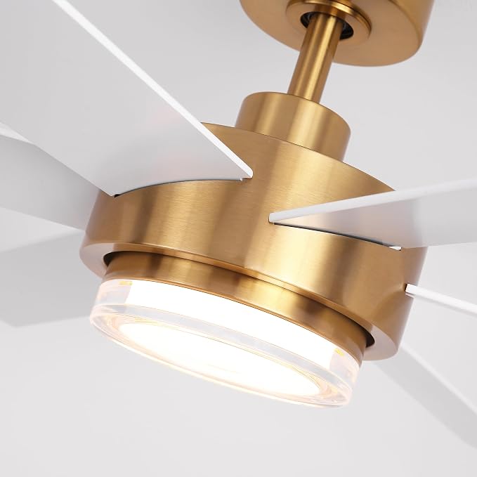54" Gold Ceiling Fan with Lights and Remote, Modern White & Gold Ceiling Fan, Quiet DC Motor, 6-Speed Reversible Fan, Dimmable LED, Luxury Ceiling Fan for Bedroom Living Room Dining Room