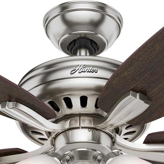 Hunter 52 inch Indoor Ceiling Fan with LED Lights - Ceiling Fan with Pull Chain, For Bedroom or Living Room, Standard Mount, No Remote, 5 Blades, Includes Bulbs - Newsome 53318, Brushed Nickel | with LED Lights, Standard Mount, 5 Blades, For Bedroom, L...