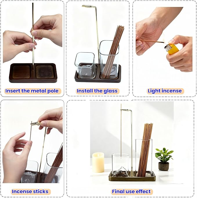 2 in 1 Incense Holder for Sticks, Anti-Ash Flying Burner with 40 Incense Sticks & Removable Glass Ash Catcher, Home Decor for Meditation Yoga Spa