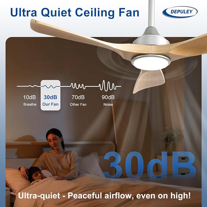 Depuley 42-Inch Ceiling Fan with Light: Wood 3 Blade Outdoor Fans for Patios - Dimmable Indoor Ceiling Fan with Remote Control Fandelier Ultra Quiet DC Motor Reversible 6 Speed Timer