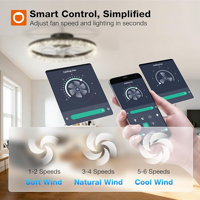addlon 2 Pack Ceiling Fans with Lights and Remote, 20'' Low Profile Ceiling Fans, 3000-6000K Dimmable Modern Flush Mount LED Fan Light, Fandelier Ceiling Fan for Bedroom, Kitchen, Living Room