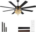 GJeg Crystal Ceiling Fan Fandelier with Lights - Outdoor Ceiling Fans with Remote Control, Farmhouse Ceiling Fan with Noiseless DC Reversible Motor,Dining Room,Living Room(72" Black)