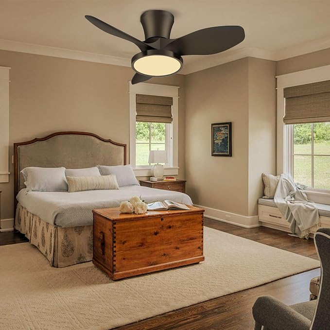ocioc Quiet Ceiling Fan with LED Light DC Motor 32 inch Large Air Volume Remote Control for Kitchen Bedroom Dining Room Patio