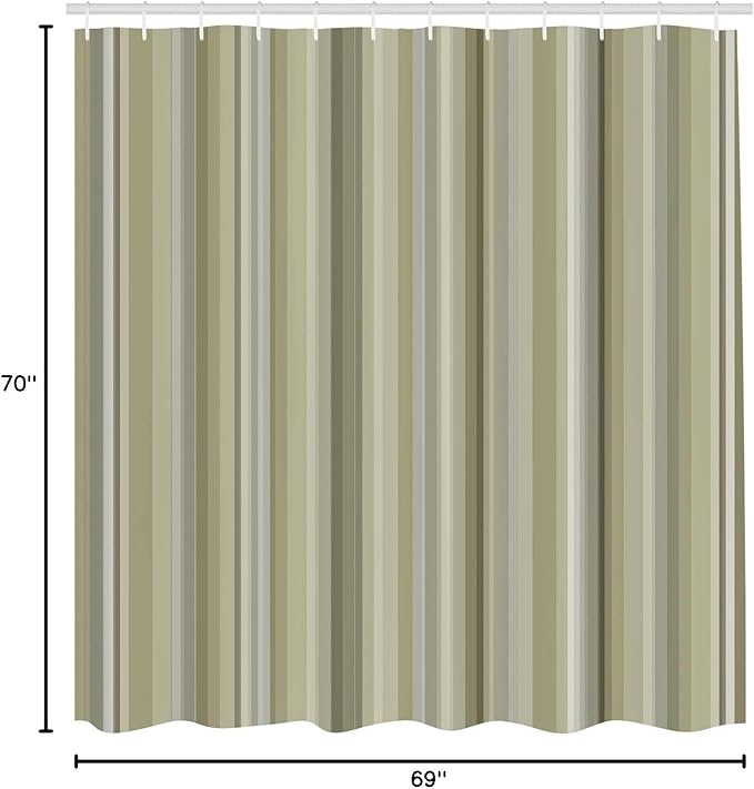 Ambesonne Stripes Shower Curtain, Abstract Ocean Inspired Palette Lines Geometrical Image Illustration, Cloth Fabric Bathroom Decor Set with Hooks, 70" Long, Green