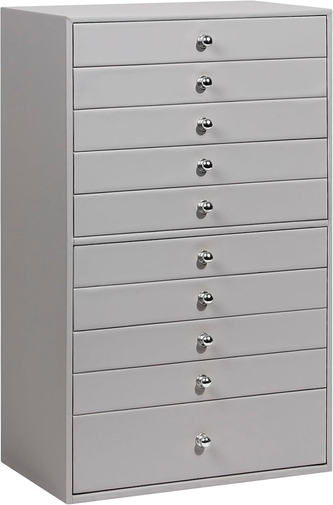 GUKA Large Jewelry Box, Jewelry Case with 10 Drawers for Big and Small Jewelry, Jewelry Storage Organizer for Watch Earrings Necklace Rings Bracelets, Birthday Wedding Gifts, Grey