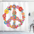 Ambesonne 1960s Shower Curtain, Colorful Peace Flower Nature Youthful Flourishes Happiness Hippie Art, Cloth Fabric Bathroom Decor Set with Hooks, 69" W x 75" L, Blue Red