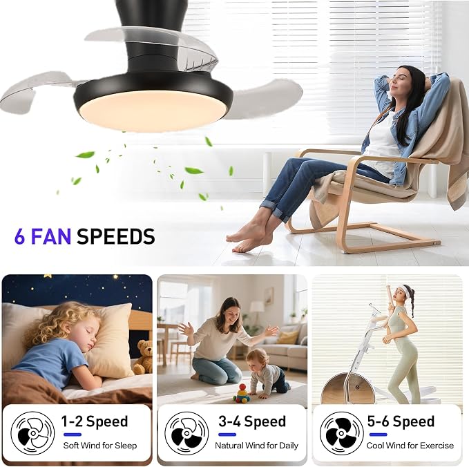 30" RGB Chandelier Fan, Black Modern Fandelier,Dimmable LED Ceiling Fan with Light,6-Speed Reversible,Remote APP Control,for Bedroom Living Room