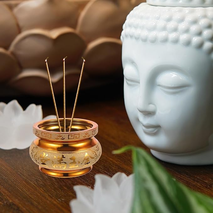 Yardwe Ceramic Incense Burner 6 Inch Golden Incense Holder Bowl Feng Shui Censer for Home Decor Spiritual Offerings