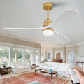 52 Inch Wood Ceiling Fans with Lights and Remote, White Gold Outdoor Ceiling Fan with Light, Dimmable 3 Blades Outdoor Fans for Patios Noiseless Modern Ceiling Fans for Bedroom Living Room