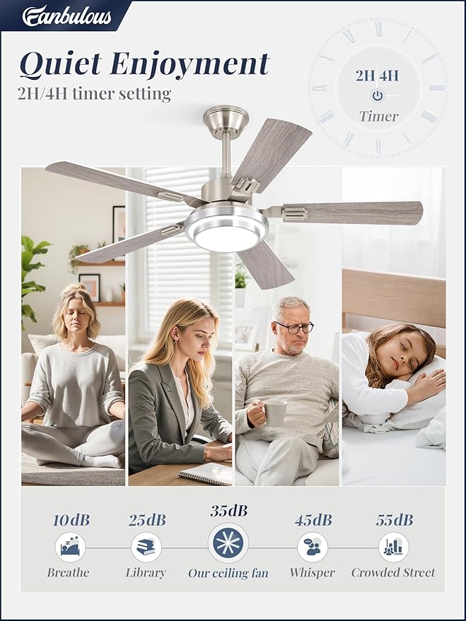 Fanbulous 48 Inch Ceiling Fans with Lights and Remote, Brushed Nickel Ceiling Fan with 8 Dual-Color Blades, Indoor/Outdoor Large Ceiling Fans, Reversible DC Motor, 6-Speed, 3CCT for Living Porch Patio