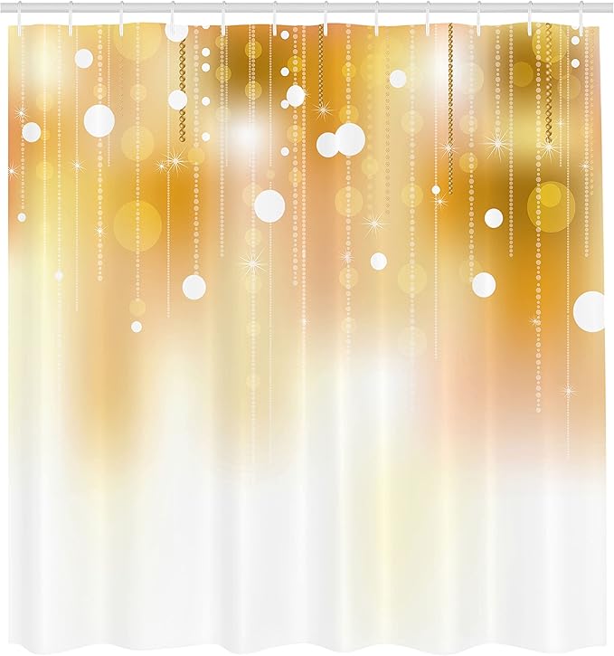 Ambesonne Pearls Shower Curtain, Blurred Background with Brown Color Classy Christmas Design Artwork Print, Cloth Fabric Bathroom Decor Set with Hooks, 69" W x 70" L, White Brown