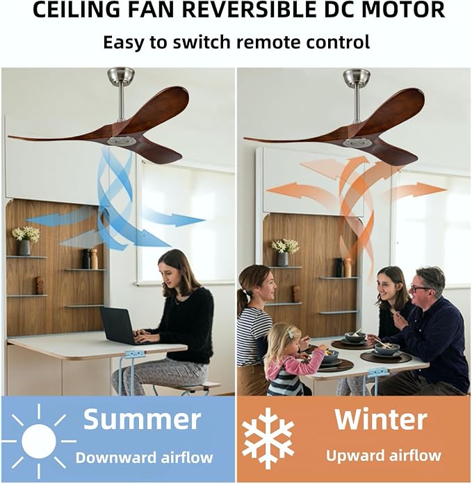 42 Inch Ceiling Fan Without Lights,Deep Walnut Ceiling Fans,Quiet DC Motor,Wooden Ceiling Fan,2 Downrods,Timer, 6-Speed for Living Room,Bedroom,Dining Room,Patio,Porch(Brushed Nickel+Dark Walnut)
