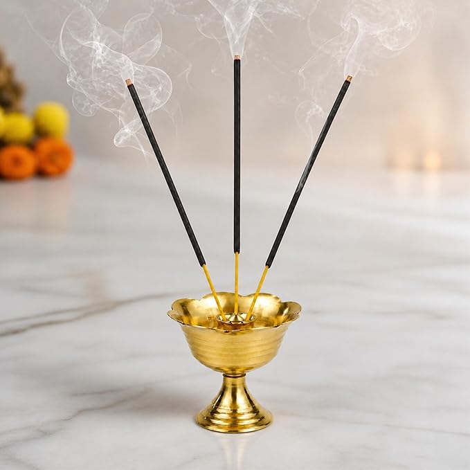 Spillbox Brass Incense Stick Holder Stand | Holder | Burner with Ash Catcher Agarbatti | Batti Stand | Plate | Dhup | Dhoop Best for Puja | Pooja Your Mandir Home & Office Decoration - Rose Agarbatti