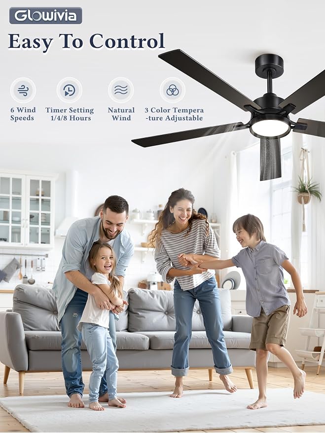 60 Inch Ceiling Fan with Lights and Remote,Smart APP Control | Dimmable LED,3CCT,Smart Memory Function,Quiet DC Motor,Dual-Finish Reversible Blades,Damp Rated,6 Adjustable Speeds,Timer
