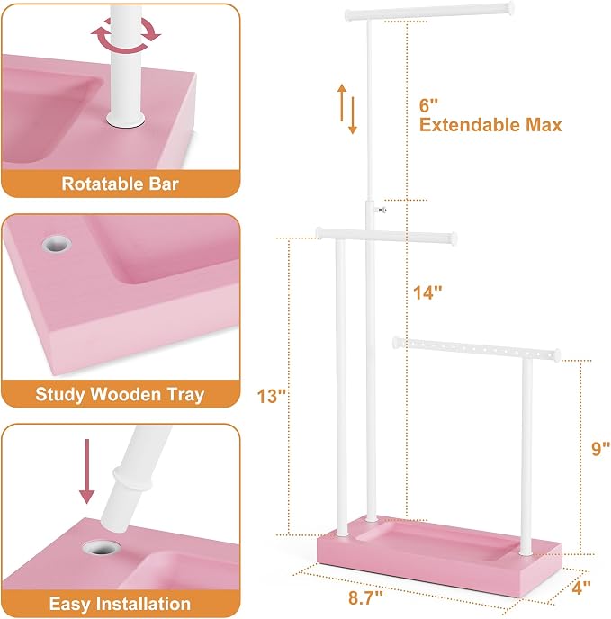 SRIWATANA Pink & White Extra Tall Necklace Holder, Jewelry Display Stand | Sturdy Tall Jewelry Organizer; Chic necklace organizer to Display Long Necklaces, Pendants, Chains Without Tangling