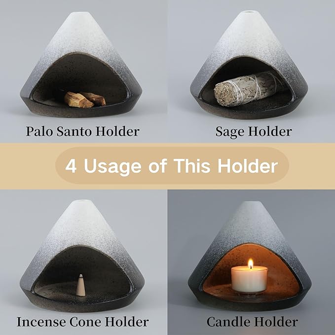 Chiminea Palo Santo Holder Sage Burner, Ceramic Incense Holder for Burning Sage Smudge Sticks and Palo Santo, Smudge Bowl for Yoga, Meditation, and Energy Cleansing (Black)