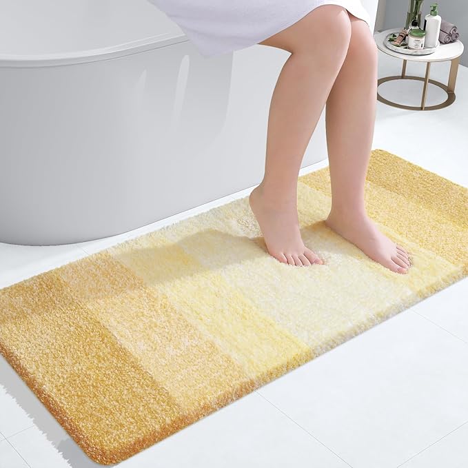 OLANLY Large Bathroom Rugs Mat 50x30, Extra Soft Absorbent Microfiber Bath Rug, Rubber Backing, Quick Dry, Washable Bath Mats for Bathroom Floor, Tub and Shower, Home Decor Accessories, Light Yellow