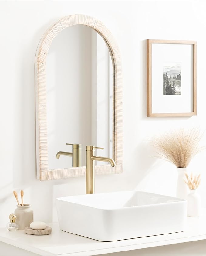 Kate and Laurel Rahfy Boho Arch Rattan Mirror