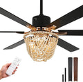 65 Inch Ceiling Fan with Lights and Remote, Wooden Bead Fandelier, 6 Speeds DC Motor Chandelier Fan, Vintage Farmhouse Ceiling Fan for Living, Dining Rooms, Bedroom, Patios, Shop, Ventilador de Techo