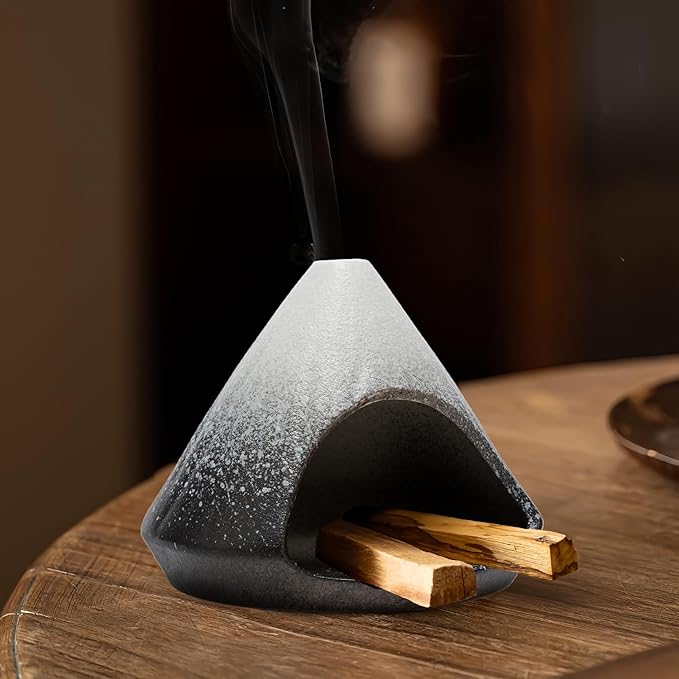 Palo Santo Holder, Mini Ceramic Zongzi Chimenea for Sage/Sticks/Cone, Modern Incense Burner for Yoga, Meditation, Energy Cleansing-Smudge Bowl with Ash Catcher, Anxiety Relief Gift to Women