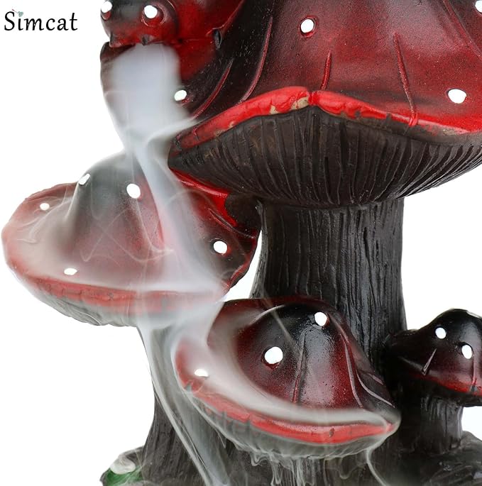 Simcat Backflow Incense Burner Holder Mushroom Handicraft Decor Resin Reverse Flow Incense Burner Censer Cone Incense Waterfall Burner + 20 Backflow Incense Cones 30 Incense Sticks 1 Tweezer 1 Mat