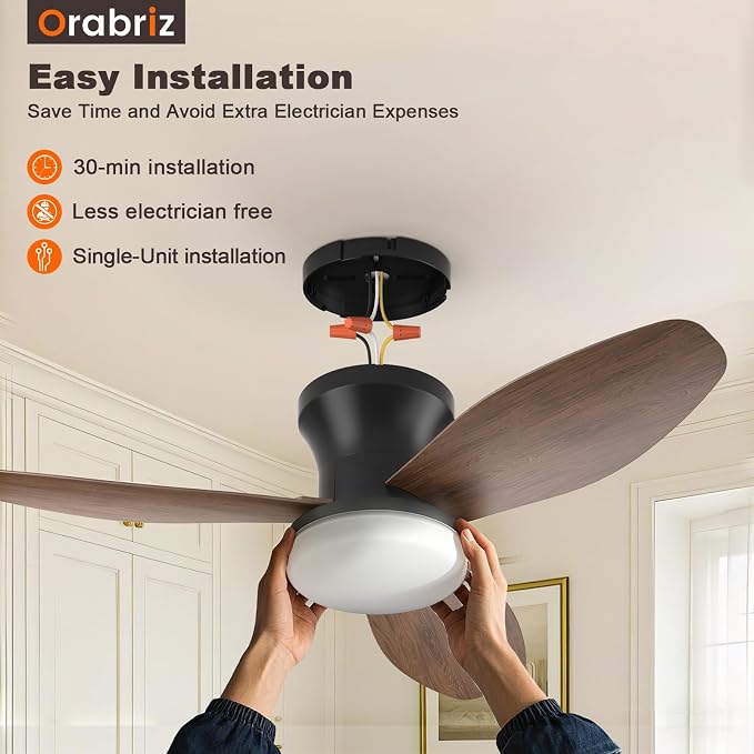 35 In Small Low Profile Ceiling Fan Light Remote Walnut Indoor | Quiet 6-Speed Airflow,3CCT Dimmable Lights,Memory for Light,2/4H Timer,Reversible DC Motor,Bedroom Living Indoor Outdoor Use