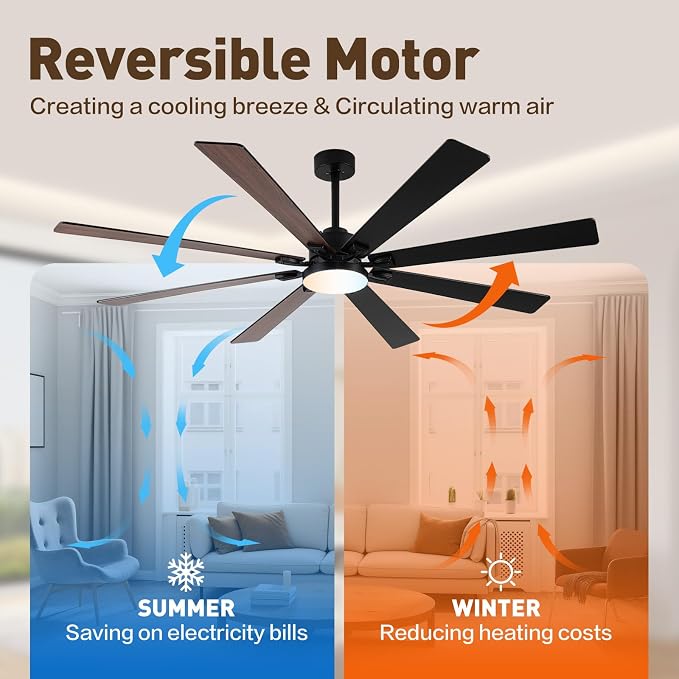 72 Inch Large Smart Ceiling Fan with Light and Alexa/APP(via WiFi),Black Indoor Outdoor Ceiling with Remote for Bedroom Patio,6 Speed,Quiet DC Motor,3CCT,8 Wooden Blades