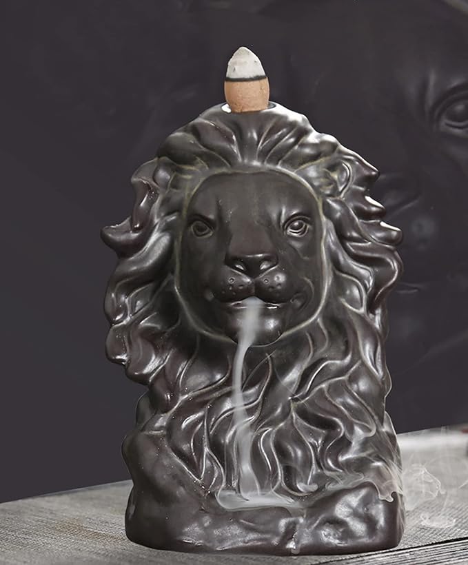 Incense Burner Aroma Diffuser backflow Incense Home Decoration Lion Head Statue + 20pcs Cone Incense