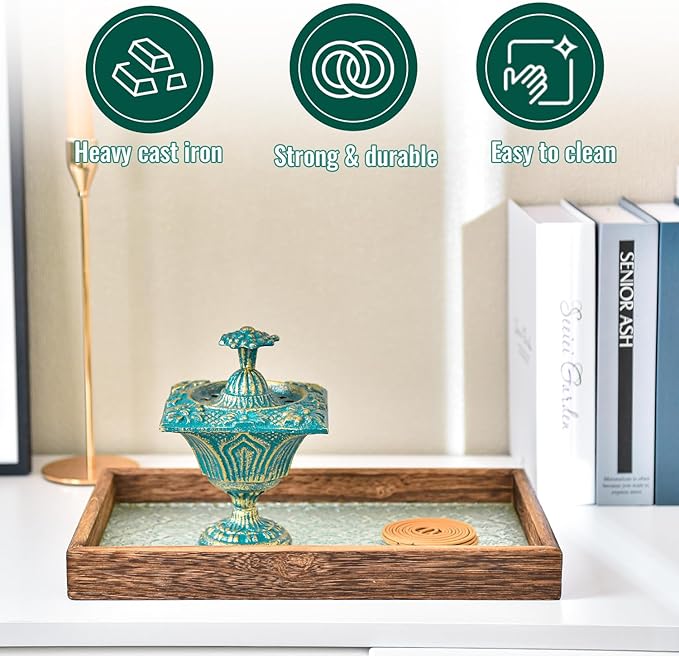 Sungmor Multi-Purpose Cast Iron Incense Holder, Incense Stick Burner Ash Catcher, Decorative Vintage Heavy-Duty Holder for Burning Incense Stick & Cone, Bakhoor, Sage Cones, Beautiful Incense Burner