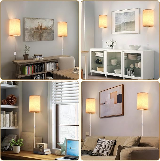 Plug in Wall Sconce, 3 Colors Wall Sconces Set of Two, Industrial Plug in Wall Light, Wall Sconce Lighting On/Off Switch Vintage Wall Lamp for Bedroom Living Room Hallway Porch