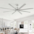 84 Inch Large Outdoor Ceiling Fan No Light, High CFM Industrial Metal Shop Garage Fan, 8 Aluminum Blades Heavy Duty DC Motor HVLS Commercial Fans Without Light for Gym, Patio, Brushed Nickel
