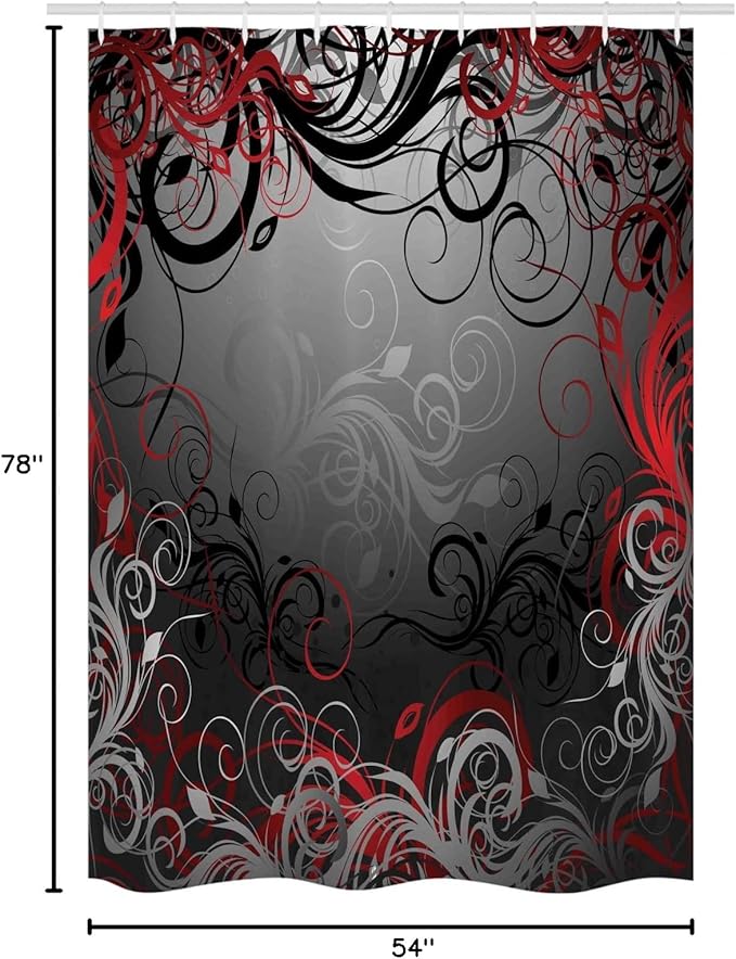 Ambesonne Abstract Stall Shower Curtain, Mystic Forest Floral Swirls Leaves Nature Fading Ombre Effect, Fabric Bathroom Decor Set with Hooks, 54" W x 78" L, Charcoal Ruby