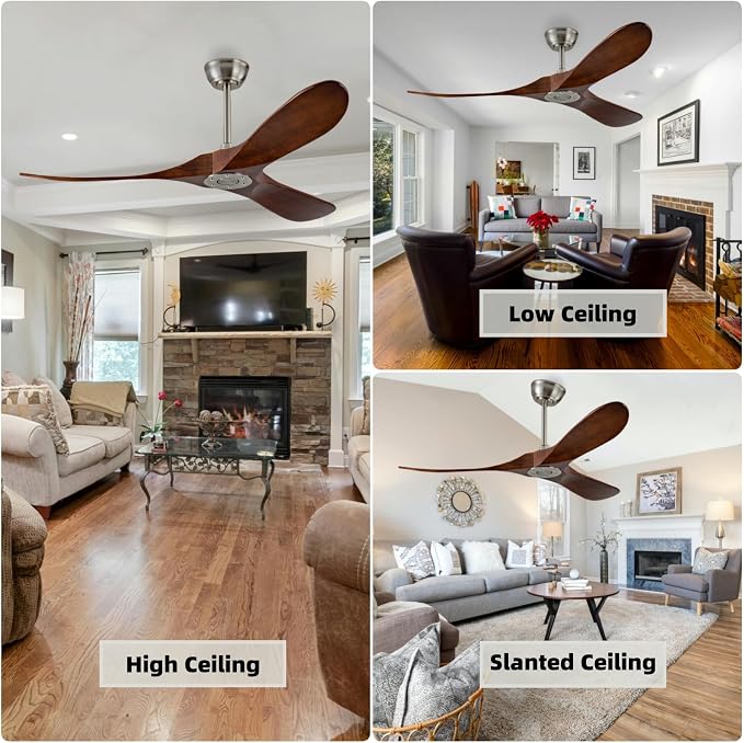 60 Inch Ceiling Fan Without Light, Deep Walnut Remote Control 6 Speed Silent Ceiling Fan Without Light,Suitable for Courtyard, Porch, Bedroom and Outdoor.