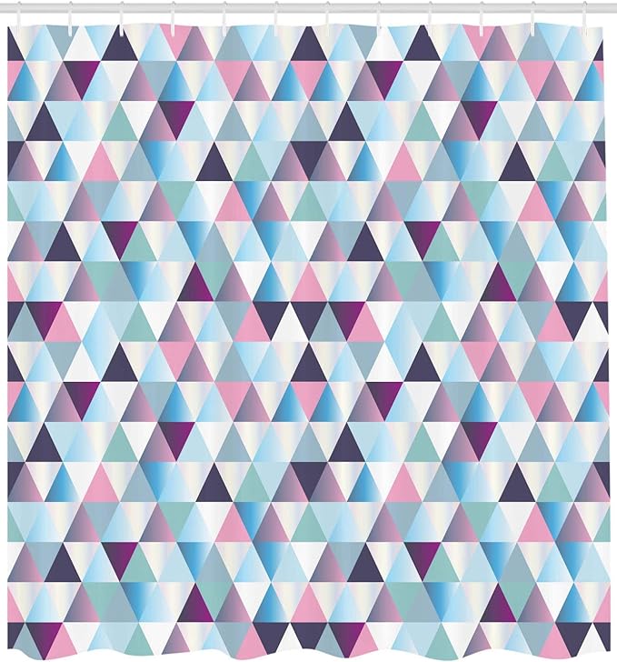 Ambesonne Geometric Shower Curtain, Diamond Shapes Triangle Abstract Pattern Geomatic Fashion Print, Cloth Fabric Bathroom Decor Set with Hooks, 69" W x 84" L, Pink Blue