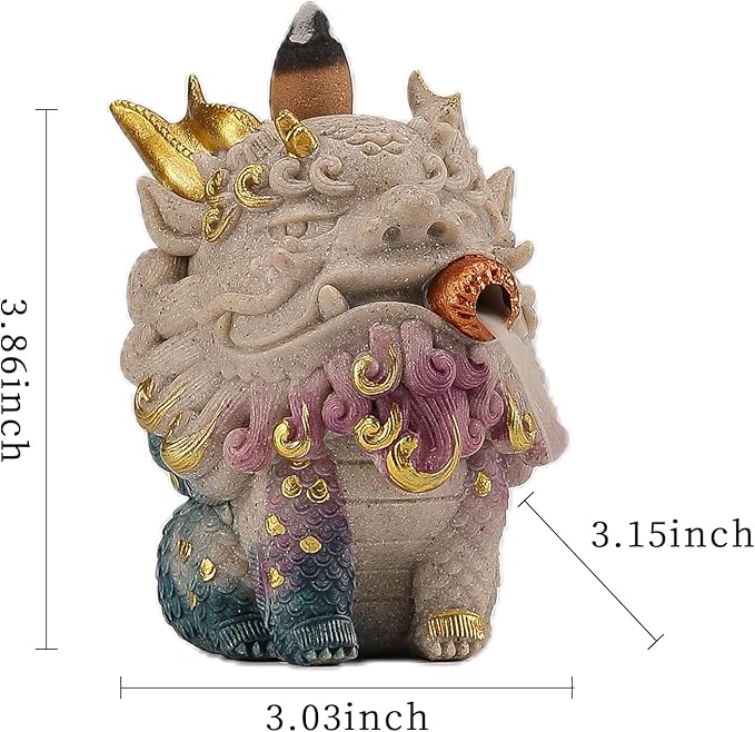 Backflow Incense Burner - Resin Tabletop Incense Holder for Cones, Fortune Dragon Statue Home Decor, Desktop Aromatherapy Ornament with Smoke Waterfall Effect for Living Room