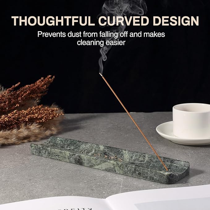 Koville Marble Incense Holder, Incense Holder for Sticks, Incense Sticks Holder Ash Catcher for Meditation Yoga SPA, Natural Stone Incense Burner, Home Table Decor (Verde Alpi)