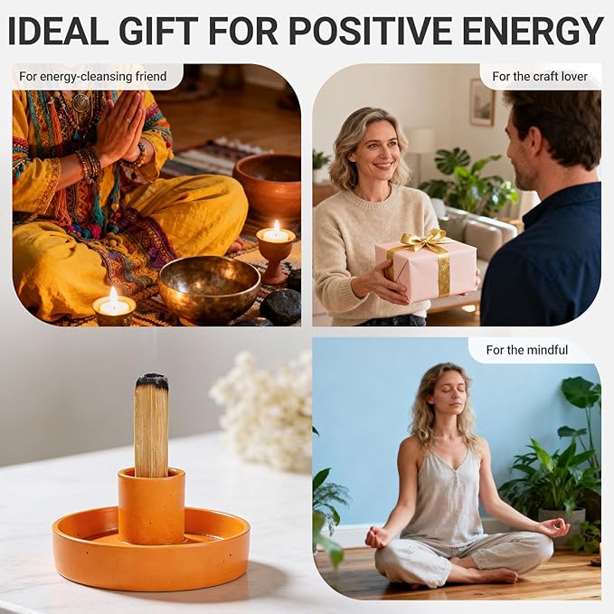 Palo Santo Holder, Ceramic Incense Stick Holder, Sage Holder for Yoga, Meditation, and Energy Cleansing, Unique Ceramic Incense Holder Gift for Palo Santo Sticks (Orange)