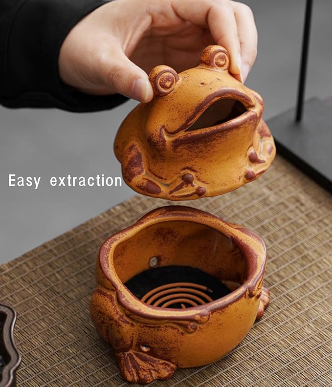 Frog Incense Holder with Lid Coil Incense Burner Ceramic Cone Incense Holder for Bedroom Yoga Room