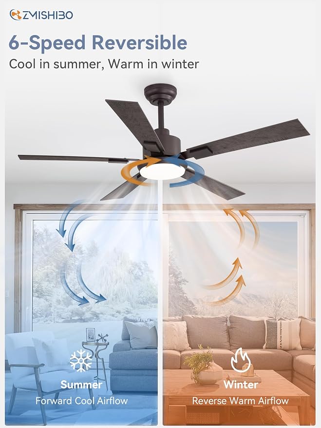 ZMISHIBO 52 inch Bronze Ceiling Fans with Lights and Remote, Indoor/Outdoor Farmhouse Ceiling Fan for Bedroom Living Room Patio, 6 Speed Reversible Quiet DC Motor, 3 CCT, Dual Finish Blades