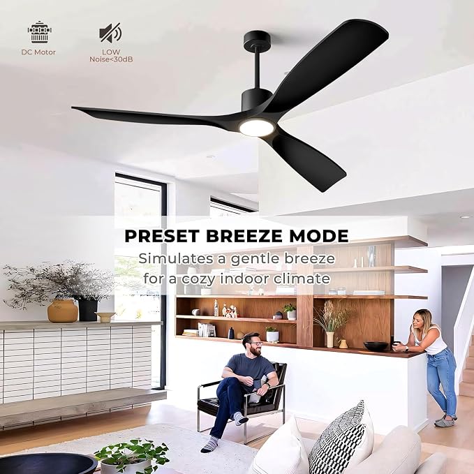 Ceiling Fans with Lights, Ceiling Fans with Lights and Remote Control, 52 inch Black Modern Smart Ceiling Fan with Light, Outdoor Ceiling Fans for Patios 3 Blade Bedroom Living Room（Black）