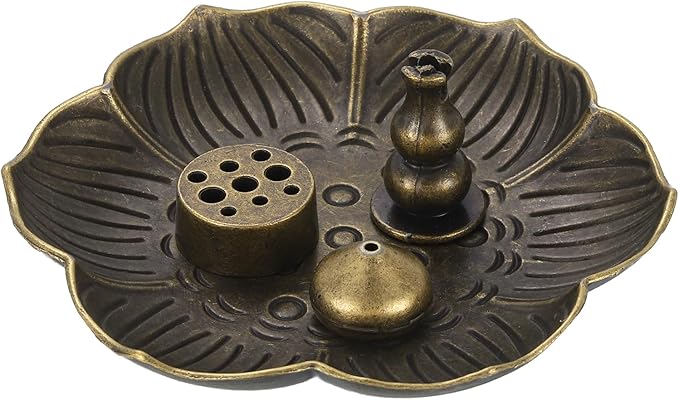 uxcell 4Pcs Flower Incense Holder, Incense Burner Holder, Lotus Multiple Hole, Cone Shape and Gourd-Shape Ash Catcher for Yoga, Meditation Bronze