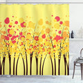 Ambesonne Yellow Shower Curtain, Colorful Autumn Fall Forest with Dotted Flowers Seasonal Texture Home Print, Cloth Fabric Bathroom Decor Set with Hooks, 69" W x 75" L, Yellow Orange