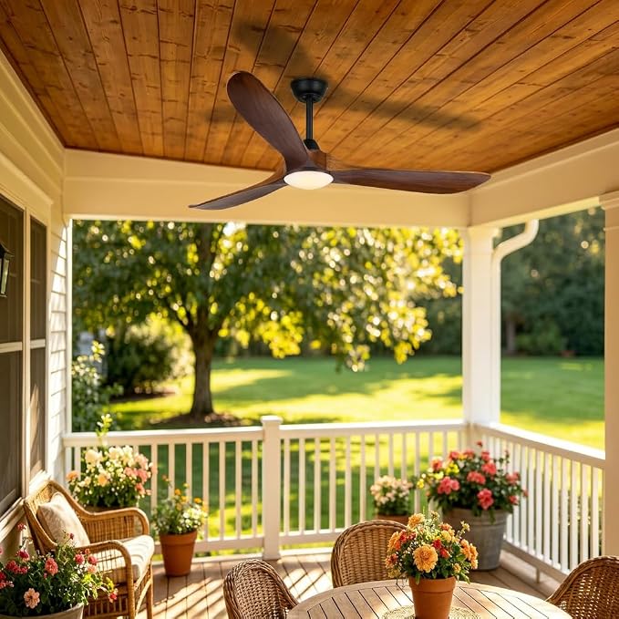 Farmhouse Ceiling Fans with Lights, 60 inch Outdoor Ceiling Fan for Patios with Light, 3 Blades Wood Ceiling Fan Damp Rated Large Airflow Commercial Ceiling Fans for Exterior House Porch Gazebo